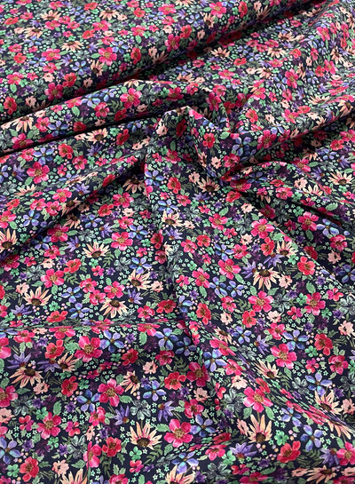 M. navy blue with purple and pink flowers - cotton