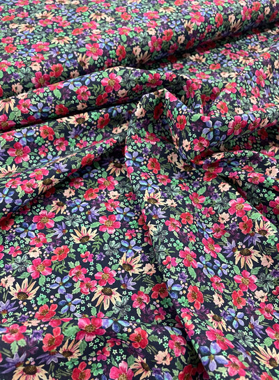 M. navy blue with purple and pink flowers - cotton