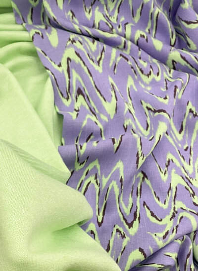 M. pastel green and lilac waves - rayon slightly stretchy