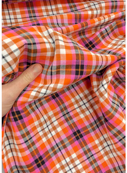 Madeline orange and fuchsia checks - softly woven double gauze