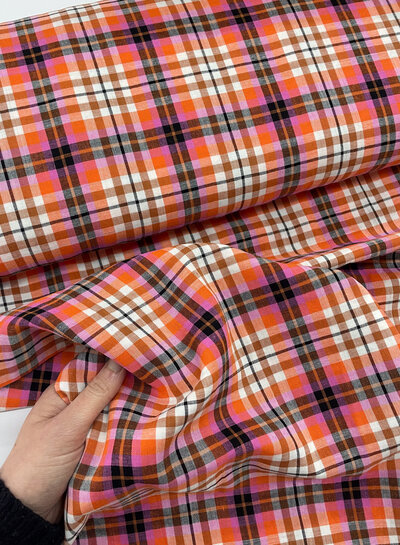 M. orange and fuchsia checks - softly woven double gauze cotton