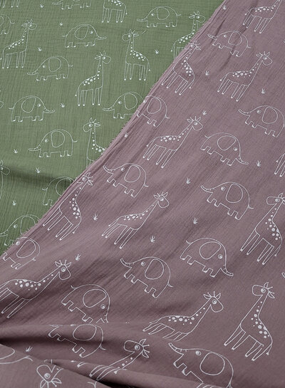 Madeline wild animals silhouettes - old pink tetra / double gauze