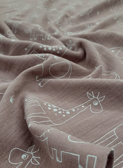 Madeline wild animals silhouettes - old pink tetra / double gauze