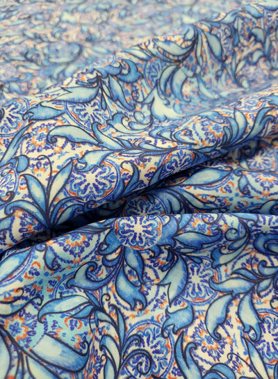 A la Ville bright blue paisley flowers - Italian cotton