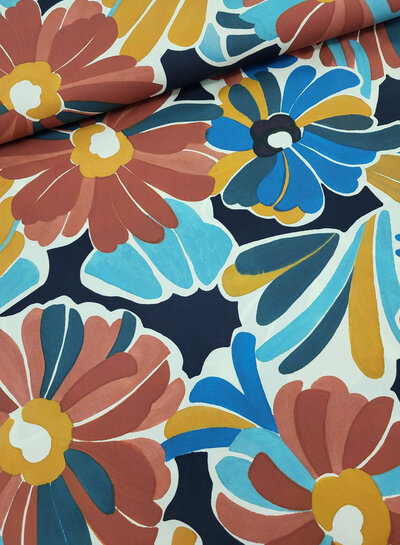 A la Ville beautifully painted flowers in warm colors - Italian cotton - Knipmode