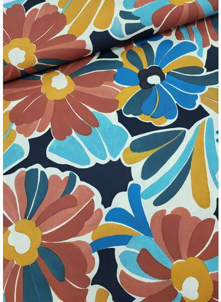 A la Ville beautifully painted flowers in warm colors - Italian cotton - Knipmode