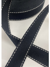 tassenband zwart met witte stiklijn - 35 mm