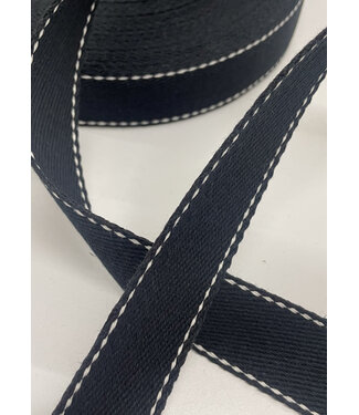 bag strap black with white stitching line - 35 mm
