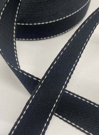 M. bag strap black with white stitching line - 35 mm