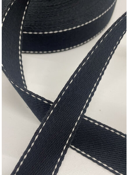 M. bag strap black with white stitching line - 35 mm