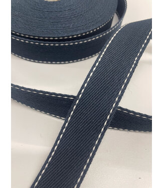bag strap navy blue with white stitching line - 35 mm