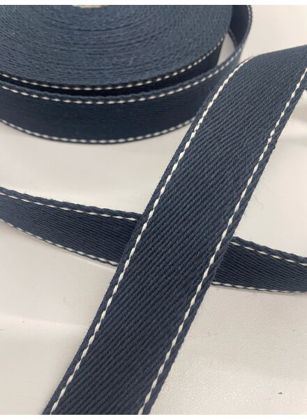 tassenband marineblauw met witte stiklijn - 35 mm