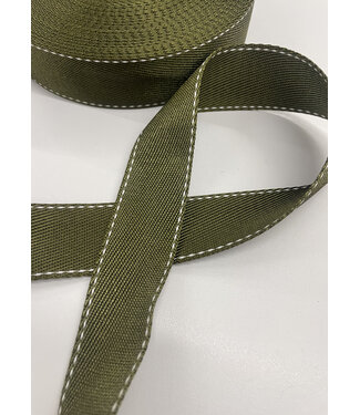 bag strap khaki with white stitching line - 35 mm