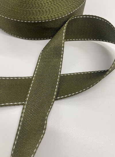 M. bag strap khaki with white stitching line - 35 mm