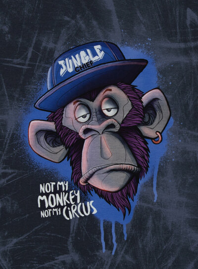 THORSTEN BERGER Not my monkey, not my circus - blauw - tricot paneel 85 cm hoogte