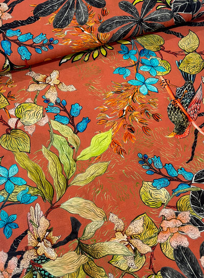 Swafing Nizza leaves terracota - viscose voile