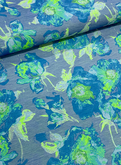 prachtige jacquard - exclusieve stof blauw en groen