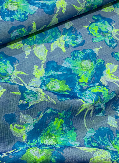 prachtige jacquard - exclusieve stof blauw en groen