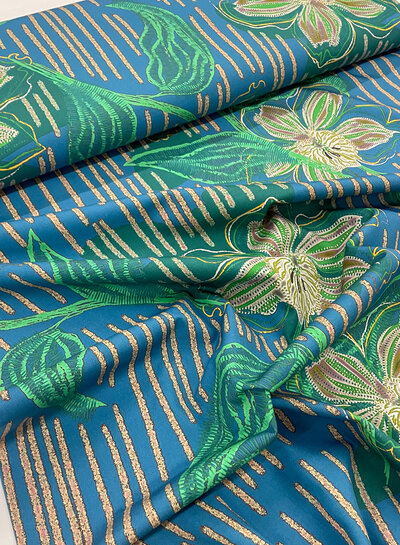 Marylene Madou ferns and flowers blue - beautiful print on 100% cotton