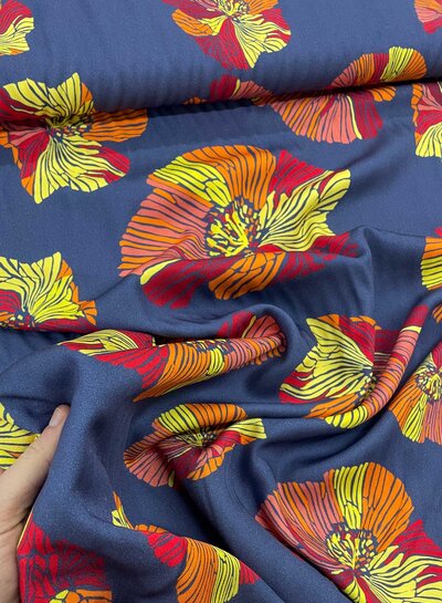 Swafing poppies - blue - beautiful woven viscose