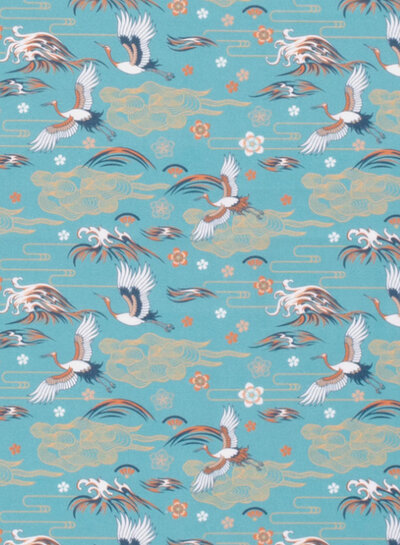 M. turquoise cotton with orange birds