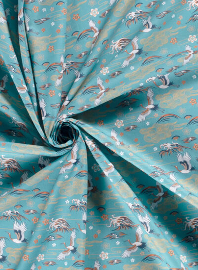 M. turquoise cotton with orange birds