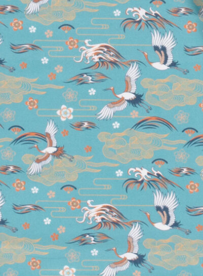 M. turquoise cotton with orange birds