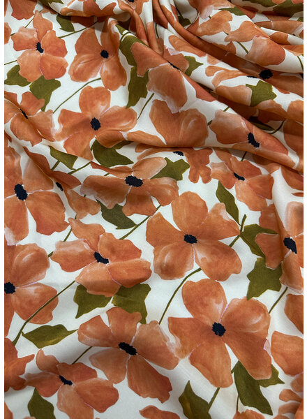 deadstock tangerine poppies satin - prachtige Italiaanse satijn
