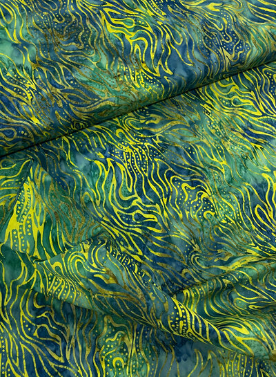 Eyelike fabrics waves groen batik - katoen