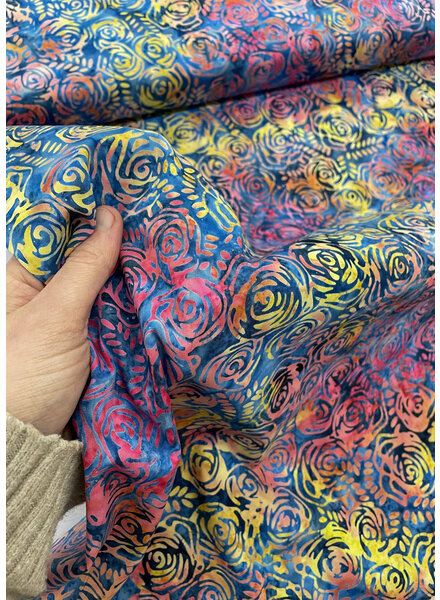 Eyelike fabrics roses blauw/Roze batik - katoen