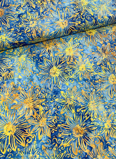 Eyelike fabrics sunflowers batik blauw - katoen