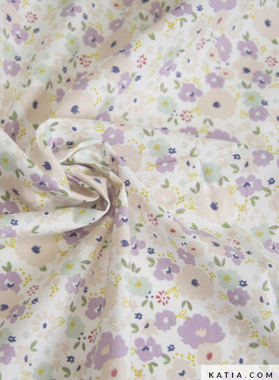 Katia fabrics lilac flowers - katoen poplin light