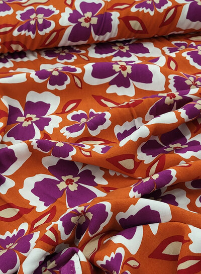 M. bloemen Hermès oranje - poplin viscose