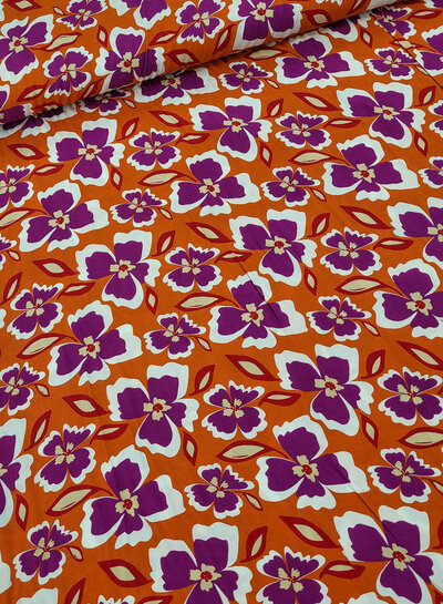 M. bloemen Hermès oranje - poplin viscose