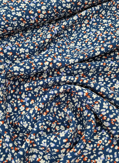 M. denimblauw bloemetjes - poplin viscose