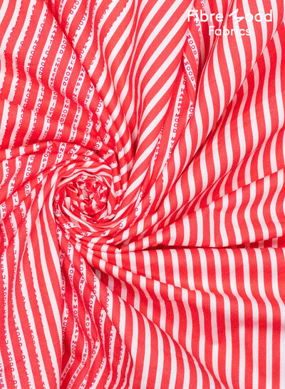 Fibremood Ramona - red white stripes with words - poplin cotton