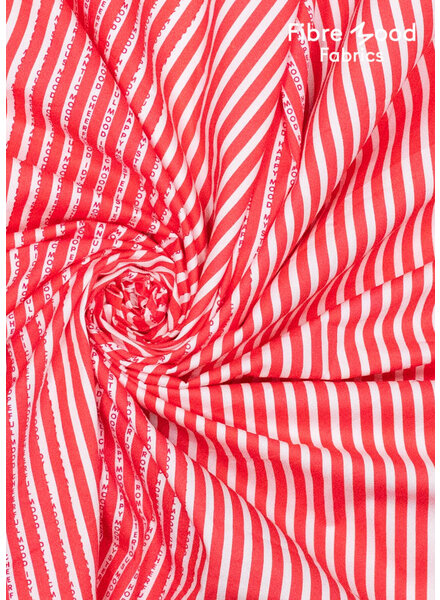 Fibremood Ramona - red white stripes with words - poplin cotton