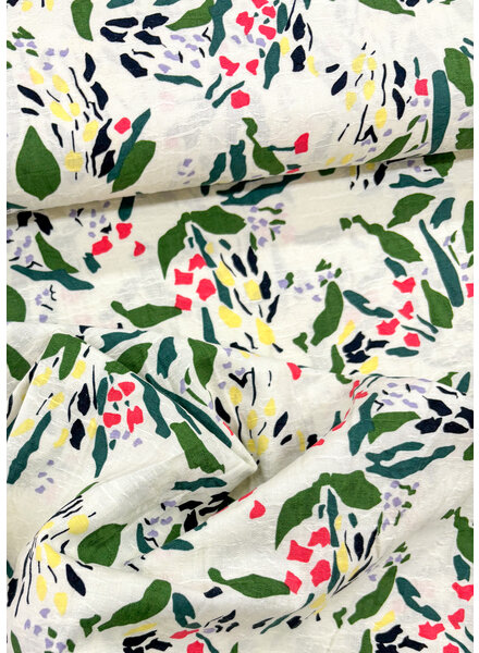 Fibremood Eden - green yellow red spots - jacquard cotton linen mix