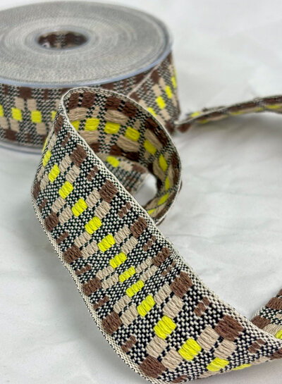 M. colorfull tassenband mokka en geel - 40 mm