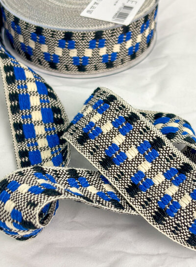 M. colorfull tassenband blauw en zwart - 40 mm