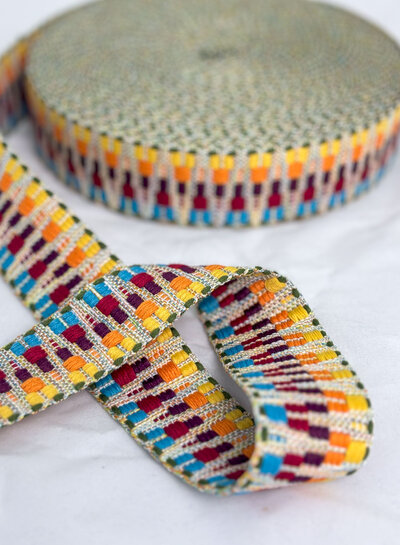 Etnic bag strap blue/red/yellow 38mm