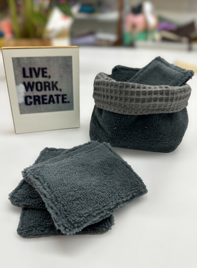 Madeline Patterns online workshop ecological make-up pads with matching basket