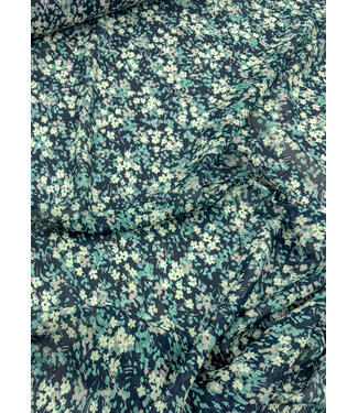 deadstock petrol colored flowers on navy blue voile