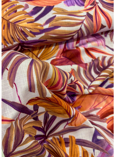 Madeline painted leaves pink - beautiful viscose linen blend