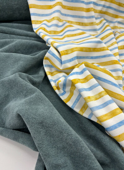 Madeline Interlock organic cotton - striped blue and ocher -