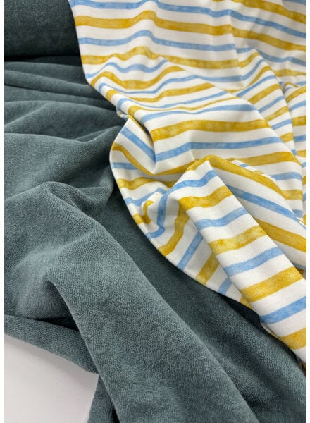 Madeline Interlock organic cotton - striped blue and ocher -