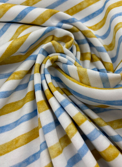 Madeline Interlock organic cotton - striped blue and ocher -