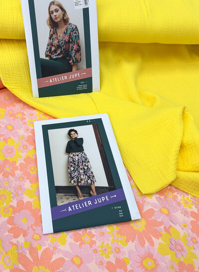 chartreuze geel  linnen katoen mix double gauze / effen tetra