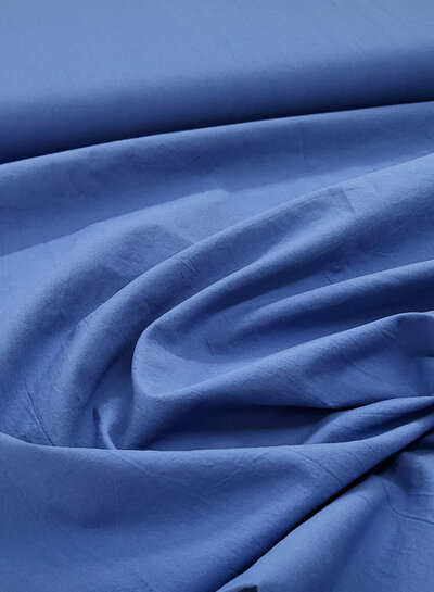 blauw stonewashed popeline katoen