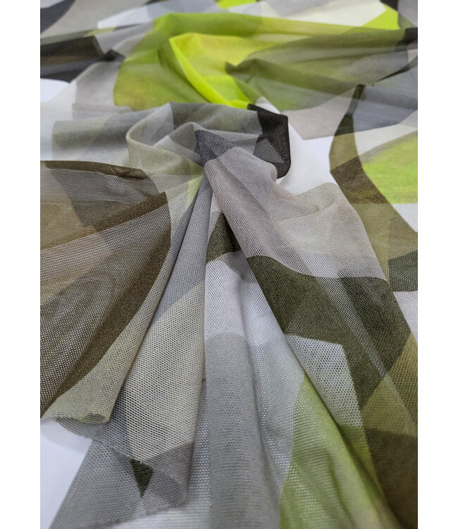 deadstock khaki circles mirage - prachtige mesh - ideaal voor lingerie en kleding
